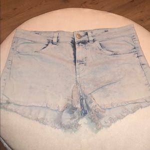 White Washed Denim Fringed Shorts